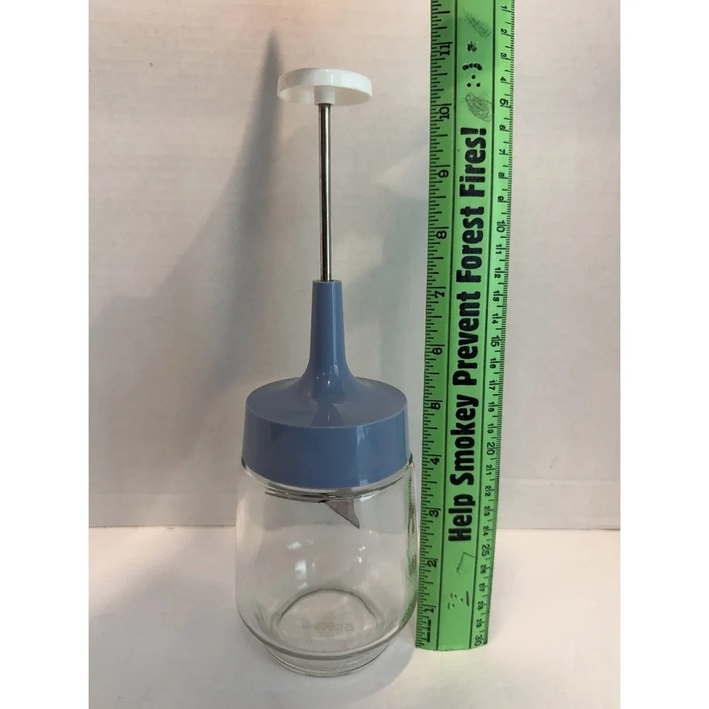 Vintage GEMCO Food/Nut Chopper Stainless Blades Glass Blue Plastic Top USA